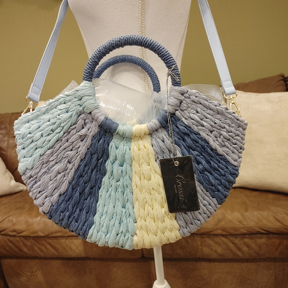 CROSSI Woven Rattan Bag in Pastel 14”W x 9”H x 4”D